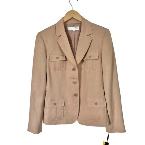 Tahari New Linen Rayon Jacket Button Front 4 Patch Pockets Lined Size 10 - Picture 7 of 15